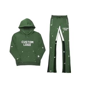 2025 survêtements en coton personnalisés survêtement à capuche patchwork pantalon hommes survêtement pour hommes joggeurs empilés hommes deux pièces ensembles de survêtement - Product Image 2