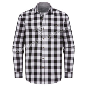 Style traditionnel tissu à carreaux hommes chemise bavaroise 100% coton manches longues boutons fermeture poche poitrine à l'intérieur tissé cou étiquette - Product Image 2