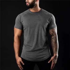 T-Shirt de gymnastique pour hommes de haute qualité 95% coton 5% Spandex séchage rapide à manches courtes entraînement Fitness chemise tissu tricoté - Product Image 5