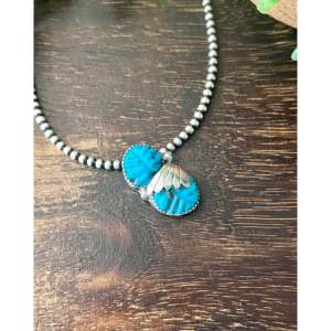 <span class=keywords><strong>Pendentif</strong></span> Lyolito Tsette Kingman en or blanc plaqué rhodium, turquoise, argent sterling, <span class=keywords><strong>topaze</strong></span> taille princesse sertie clos, motif végétal - Product Image 3