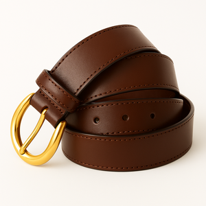 เข็มขัดหนังสีน้ำตาลพรีเมี่ยมสำหรับผู้ชายหัวเข็มขัดสีทอง | ชุดทางการและลำลอง | - Product Image 2