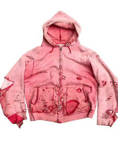 Vintage Acid Wash Zip up Streetwear surdimensionné de haute qualité 100% coton Sun Faded déchiré sweats à capuche pour hommes - Product Image 6