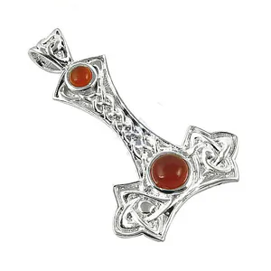 Pendentif religieux celtique en argent 925 pour femmes avec pierre de cornaline, bijoux faits à la main, plaqué rhodium - Product Image 1