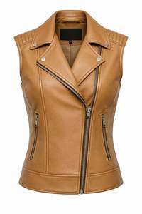 Chaleco de Motociclista de Cuero Genuino para Mujer, Nuevo Estilo, con Cremallera y Cuello - Product Image 3