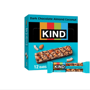 คินด์บาร์ ดาร์กช็อกโกแลตอัลมอนด์และมะพร้าว ขนมเพื่อสุขภาพ ปราศจากกลูเตน บรรจุ 12 ชิ้น - Product Image 1