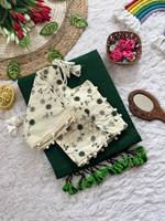 Prayosha Export - Salwar de Algodón Khadi Bordado a Mano para Mujer, con Borlas y Pallu, Ropa Casual India Hecha a Mano, de Secado Rápido, para Todas las Estaciones