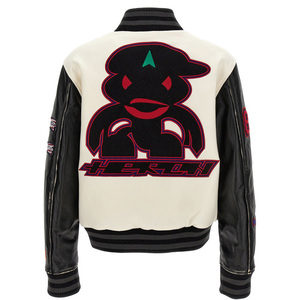 MOQ bajo personalizado chaqueta de bombardero universitario de los hombres de moda suelta estilo universitario bordado Chenille parches cuello con capucha tela - Product Image 3