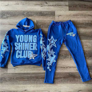 Conjunto de chándal apilado con estampado Puff personalizado de alta calidad transpirable algodón/poliéster/Spandex niños chándal acampanado - Product Image 1