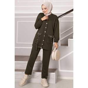 Juego de dos hilos con diseño de piedra de ojo de pájaro caqui - Product Image 2