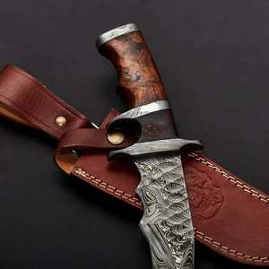Cuchillo de Caza Premium Hecho a Mano, Cuchillo de Hoja Fija para Bushcraft, Acero de Damasco, Cuchillo de Supervivencia para Campamento al Aire Libre con Funda de Cuero - Product Image 5