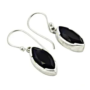 Boucles d'oreilles pendantes tendance en argent plaqué 925 avec onyx taille marquise en forme de goutte d'eau pour femme, bijoux de mode classiques avec sertissage clos - Product Image 1