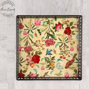 Plateau de service à motif floral décoratif, design d'inspiration vintage, finition lisse, accent élégant pour table basse, décoration intérieure - Product Image 1