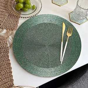 แผ่นรองแก้วลูกปัดทรงกลมขนาด14นิ้วเป็นมิตรต่อสิ่งแวดล้อม, แผ่นรองแก้วกาแฟรับประทานอาหารสีเขียวคลาสสิกหรูหรา - Product Image 5