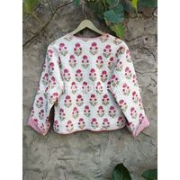 Main bloc fleur imprimer veste d'hiver femmes vêtements blanc et rose indien Kantha veste coton matelassé manteau, Boho, Hippie