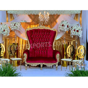Salon trône rouge royal pour les scènes de mariage canapé de luxe à dossier haut pour mariée marié scène de mariage canapé en bois à dossier haut USA - Product Image 1