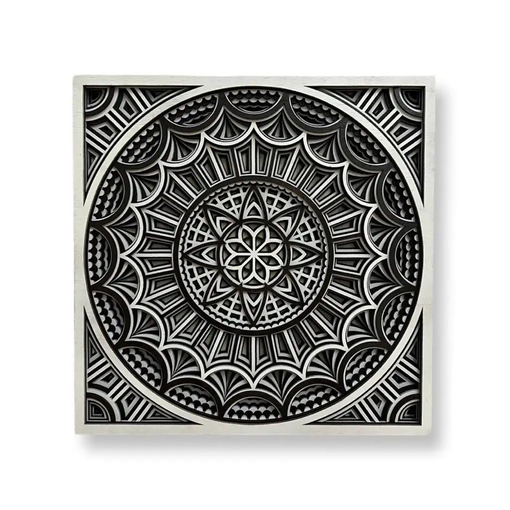 Mandala Wooden Wall Decoration White + Black Color wood wall decoration Home Decoration Living Room