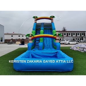 Parque Acuático Inflable de PVC Azul Resistente con Tobogán y Palmera para Entretenimiento Familiar - Product Image 3