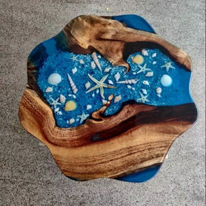 Table à manger/table basse en bois d'acacia et résine, fabrication artisanale moderne, imperméable, salon, retraite, mariage, anniversaire, condoléances - Product Image 1