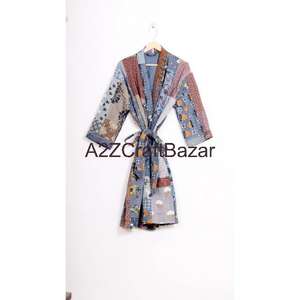 Handmade Non Woven Floral V-Neck Drawstring Long Sleeve Three-Quarter Luxury 100% Cotton <b>Women's</b> <b>Robe</b>-Soft And Breathable - Product Image 5