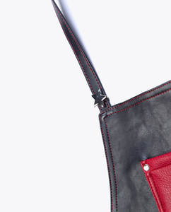 Tablier de travail professionnel en cuir noir avec poches à outils rouges, tablier d'artisan professionnel - Product Image 4