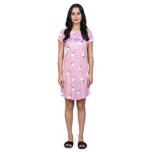 Chemise de nuit courte décontractée Evolve pour femme, 100 % coton, imprimée, tricotée, longueur genou, rose - Product Image 6