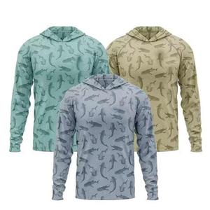 Sudadera con capucha de pesca de manga larga de poliéster personalizada al por mayor secado rápido UPF 50 + protección UV camisa de rendimiento con capucha para caza - Product Image 1