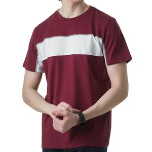 Camisetas personalizadas para hombre, camiseta roja a rayas de nailon con cuello redondo, camiseta a rayas de algodón premium de corte regular. - Product Image 3