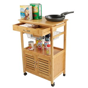 Étagère de cuisine mobile KIBamboo KIB010 au design moderne avec armoires 52x32x84cm en chêne - Product Image 1