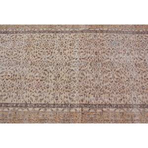 Alfombra Vintage Turca de Lana Ecológica de Pelo Medio, 3.9 pies x 7.6 pies, Beige Marrón, Diseño Clásico Rectangular de Gran Área con Parches - Product Image 5