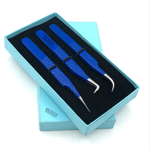 แหนบต่อขนตาแบบโค้งตรงสีฟ้าเครื่องมือความงามทำจากสเตนเลส - Product Image 1