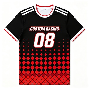 Camiseta personalizada para fanáticos de carreras, con estampado de equipo de mecánicos, tela de malla a rayas, manga corta, sublimación. - Product Image 3