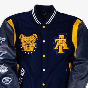 Para A & T Aggie Varsity Jacket manga de seda bordado recubierto frontal HBCU College Letterman - Product Image 2