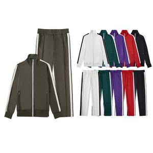 Chaqueta Unisex de alta calidad, conjunto de pantalones informales, ropa de calle a rayas en blanco y negro, cremallera frontal con capucha, LOGOTIPO personalizado, tela de algodón morado - Product Image 5