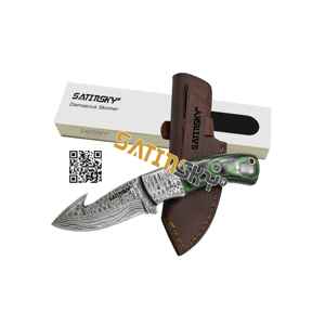 Acier damas superbe couteau Bowie manuel pleine couronne de cerf poignée 13.75 "gaine en cuir cadeau de chasse à haute teneur en carbone 1095 + 15N20 - Product Image 5