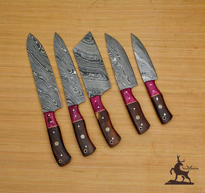 Juego de cuchillos de chef de acero de Damasco personalizable con mango de madera Pakka OEM compatible con regalo de cocina personalizado de Navidad - Product Image 3