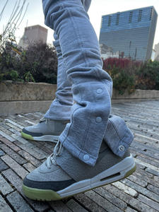 Chándal de algodón 100% de alta calidad para hombre, pantalones apilados, ropa de calle plana, joggers, logotipo personalizado al por mayor, cordón informal OEM - Product Image 2