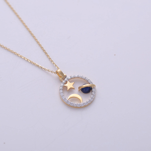 Colgante de Estrella, Luna y Planeta Chapado en Oro Blanco/Rosa de 18K con Diamante Cultivado en Laboratorio, Amuleto Circular, Joyería para Mujer - Product Image 1