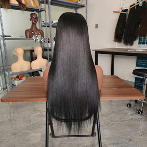 U Part Black Bone Straight Silky Shiny Perruque de cheveux humains vietnamiens bruts pour femmes noires Lace transparente - Product Image 2