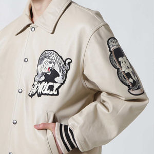 OEM Custom Men's Vintage Bomber Baseball <b>Jacket</b> Chenille Embroidery <b>Patch</b> Leather Sleeve Varsity Letterman Style - Product Image 4