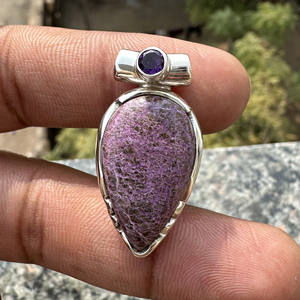Wholesale Handmade Bohemian Teardrop Purpurite Amethyst <b>Pendant</b> | Natural Gemstone <b>Necklace</b> | Solid 925 Sterling Party Gift - Product Image 4
