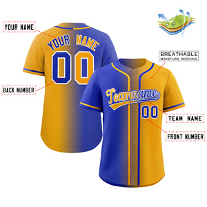 Blue and <b>Gold</b> Gradient High Quality Custom Hot Digital Print Breathable Plus Size Baseball Jerseys - Product Image 1