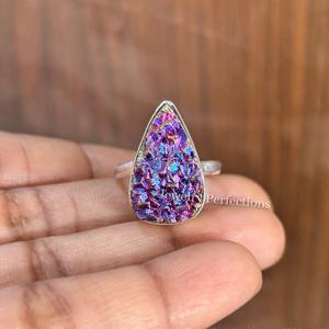 Bague en argent sterling 925 avec pierre précieuse pyrite druzy recouverte de violet original, tendance et très vendue, prix d'usine, bijoux pour femmes - Product Image 1
