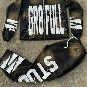 Servicio OEM 100% chándales con capucha y cremallera de algodón para hombres de talla grande tela transpirable desgastada de peso pesado sólida para invierno - Product Image 5