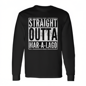 Camiseta de manga larga Straight Outta Mar-A-Lago, diseño negro con diseño de declaración política - Product Image 2