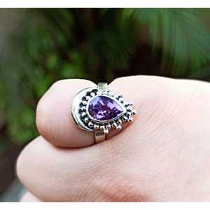 Handmade Amethyst Silver <b>Ring</b> for Women February Gemstone Eye <b>Statement</b> <b>Ring</b> for Gift - Product Image 2
