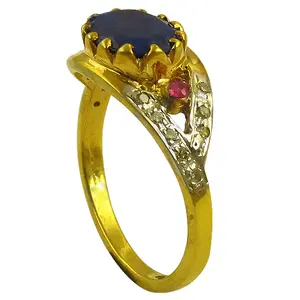 Anillo de Zafiro y Rubí con Corte Geométrico para Mujer, Joyería de Piedras Preciosas con Baño de Rodio Fino y Oro Amarillo sobre Base de Platino - Product Image 2