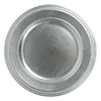Plaque de chargeur de qualité exclusive bordure en relief conception plateau rond en acier inoxydable clair plat affichage assiette de service par TCD