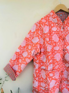Reversible Handmade Pocket Jacket Floral Block Printed <b>Quilted</b> Cotton Women's Jackets Button Closer Coat Special Gift for Winter - Product Image 6