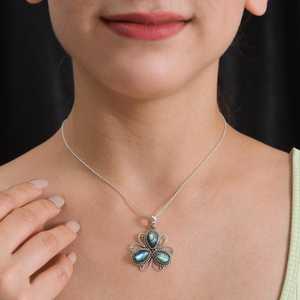 Collar con colgante de labradorita hecho a mano, diseño de trébol de plata esterlina, piedra preciosa en forma de lágrima, cadena de 16 + 2 pulgadas, joyería curativa Bohemia - Product Image 3