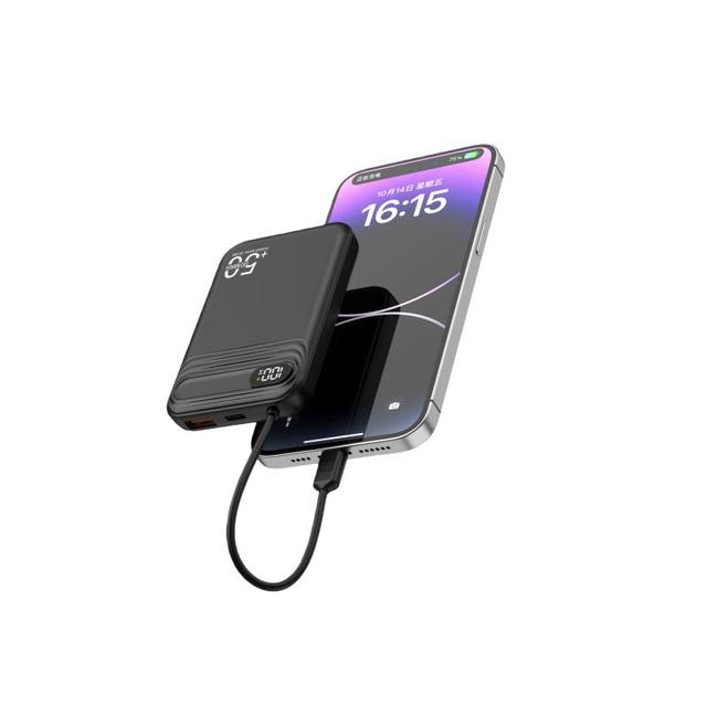 Premium Mini Power Bank 5000mAh Built-in Cable LED Display PD 22.5W Fast Charging Type-C Holder Portable Battery Quick Charger
